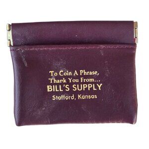 Stafford Kansas Coin Pouch Vintage Burgundy Leather Bills Supply KS Collectible